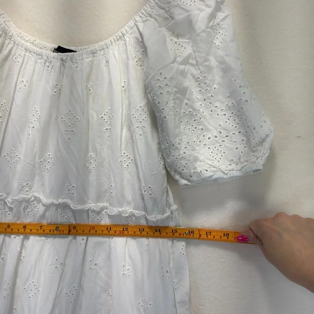 Fifteen Twenty Tiered Puff Sleeve Eyelet Dress Cotton White, Size S, Rt. $308 - Picture 7 of 12